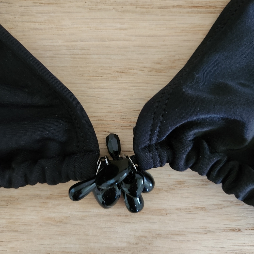 Xhilaration Black Bikini Top with Bead Detail